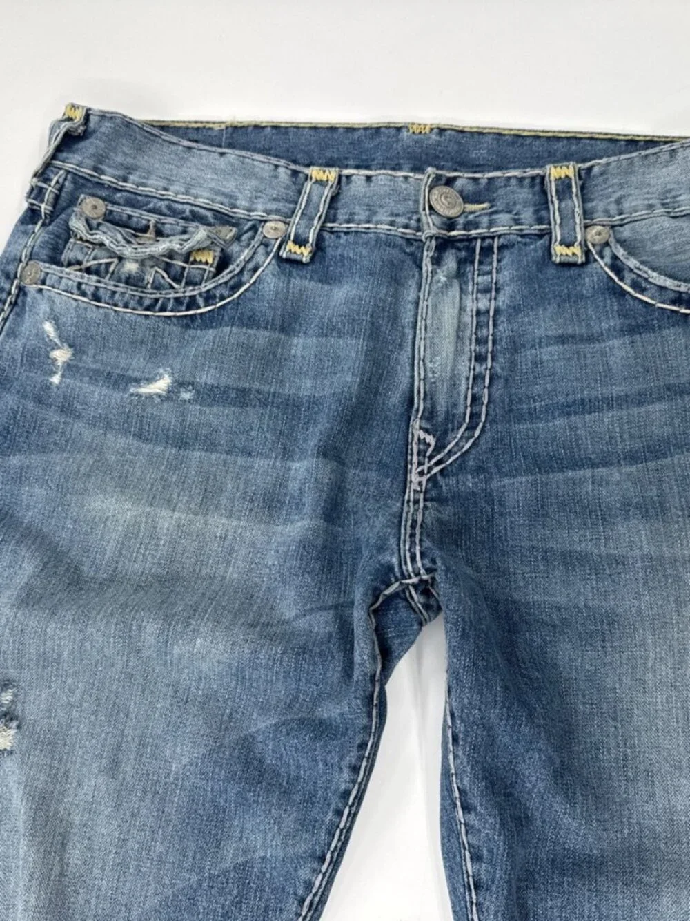 True Religion Ricky Jeans Mens 38x34 Denim Relaxed Straight Super T Flap Pockets